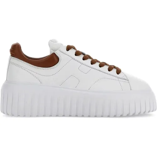 Weiße Leder Logo Patch Sneakers , Damen, Größe: 38 1/2 EU - Hogan - Modalova