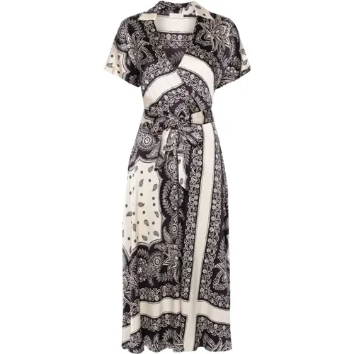 Midi-Kleid mit Bandana-Print Schwarz , Damen, Größe: M - Liu Jo - Modalova