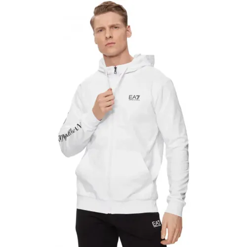 Weiße Armani Sweatshirt Zip Hoodie , Herren, Größe: L - Emporio Armani EA7 - Modalova