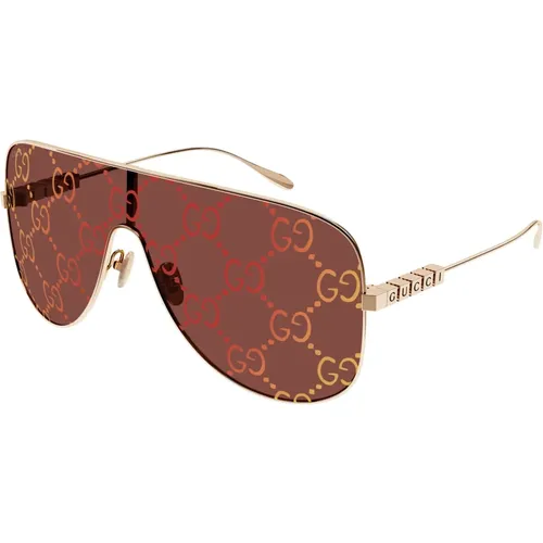 Gold/Braune Logo-Sonnenbrille , Damen, Größe: ONE Size - Gucci - Modalova
