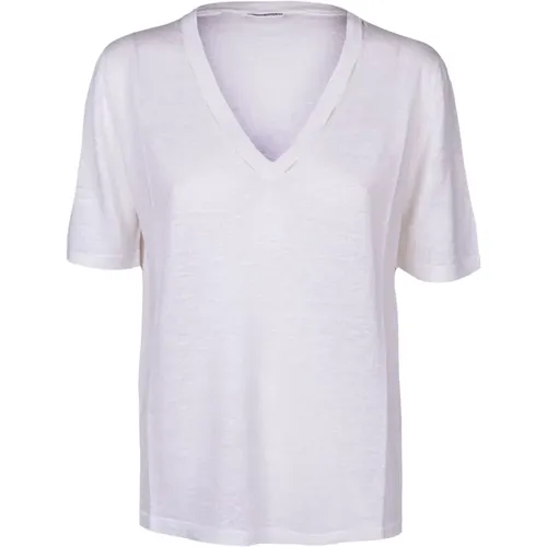 Leinen V-Ausschnitt T-Shirt für Frauen , Damen, Größe: XS - Kangra - Modalova