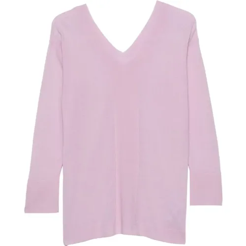 Lilac Cashmere V-Neck Sweater , female, Sizes: S - Malo - Modalova