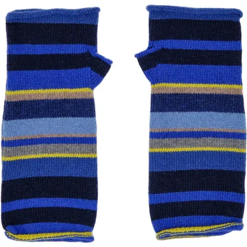 Blau Fingerlose Wollhandschuhe mit Mehrfarbigen Streifen - Gallo - Modalova