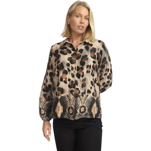 Leo Border Bluse mit Puffärmeln , Damen, Größe: L - 2-Biz - Modalova