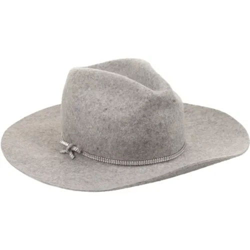 Grauer Fedora Hut mit Steinen , Damen, Größe: L - Ermanno Scervino - Modalova