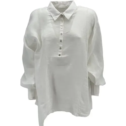 Weiße Leinen Puffärmelhemd , Damen, Größe: M - 120% lino - Modalova