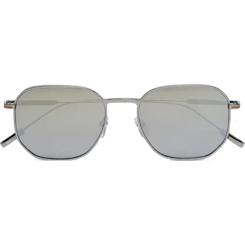 Polygonal Sunglasses with Silver Mirror Lenses , male, Sizes: 53 MM - Ermenegildo Zegna - Modalova