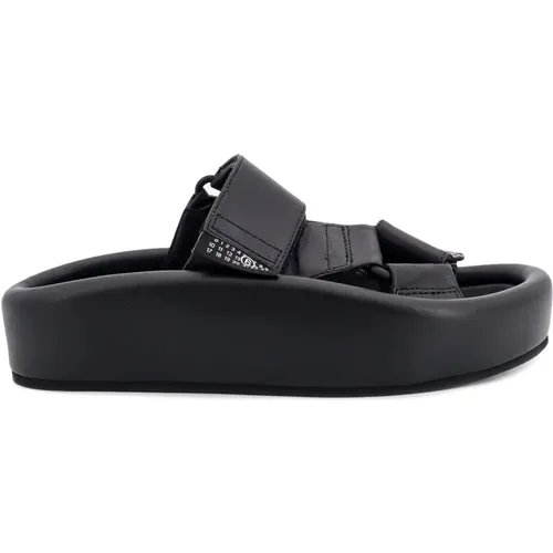 Schwarze Ledersandalen mit Klettverschluss - MM6 Maison Margiela - Modalova