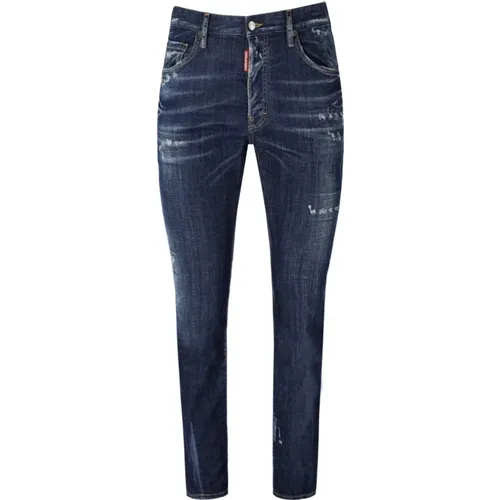 Blaue Slim-Fit Ripped Jeans , Herren, Größe: L - Dsquared2 - Modalova