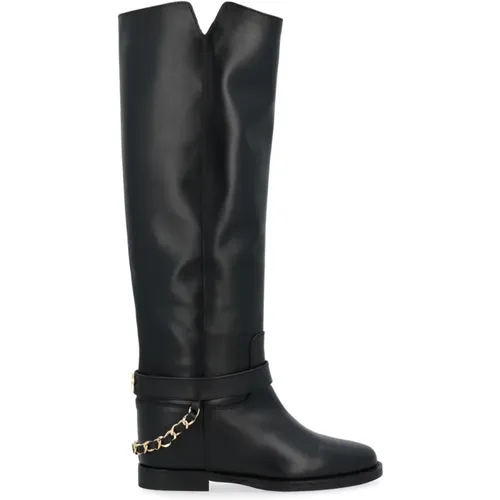 Leather Boot with Chain Detail , female, Sizes: 3 1/2 UK, 3 UK - Via Roma 15 - Modalova