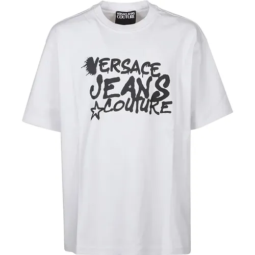 Weißes Logo Dripping T-Shirt - Versace Jeans Couture - Modalova
