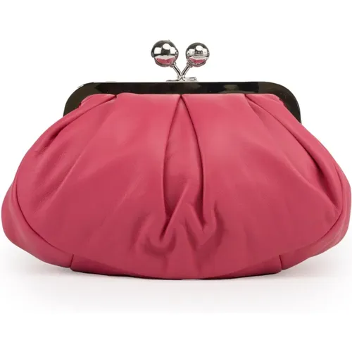 Cherry Pink Leather Chain Clutch , female, Sizes: ONE SIZE - Max Mara Weekend - Modalova