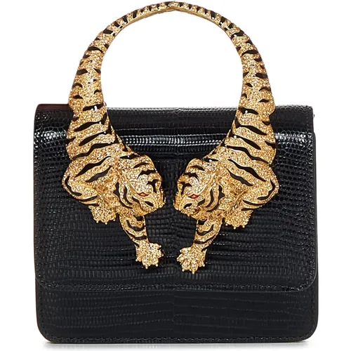 Crystal-Embellished Tiger Handle Bag , female, Sizes: ONE SIZE - Roberto Cavalli - Modalova