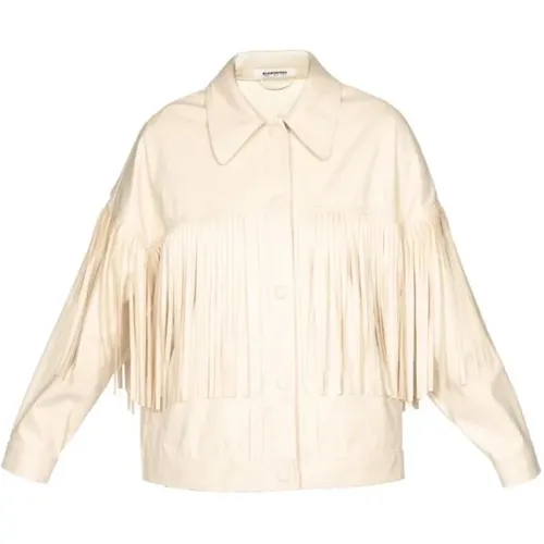 White Fringed Short Synthetic Leather Jacket , female, Sizes: S, 2XS, M - OOF Wear - Modalova