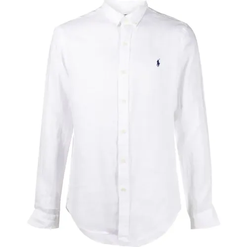 Weiße Leinen-Button-Down-Hemd,Weißes Langarm-Sportshirt - Polo Ralph Lauren - Modalova