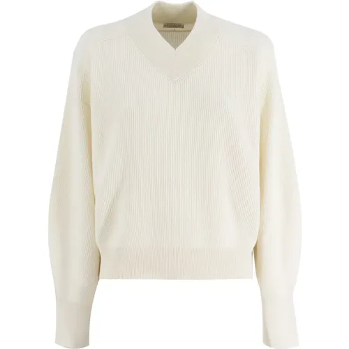 V-Neck Ribbed Sweater , female, Sizes: L - BRUNELLO CUCINELLI - Modalova