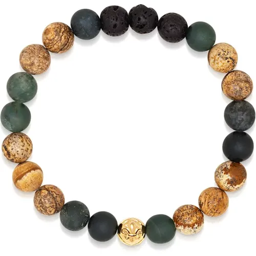 Men's Wristband with Jasper, Lava Stone, Matte Aquatic Agate and Gold , male, Sizes: XL, L, M - Nialaya - Modalova