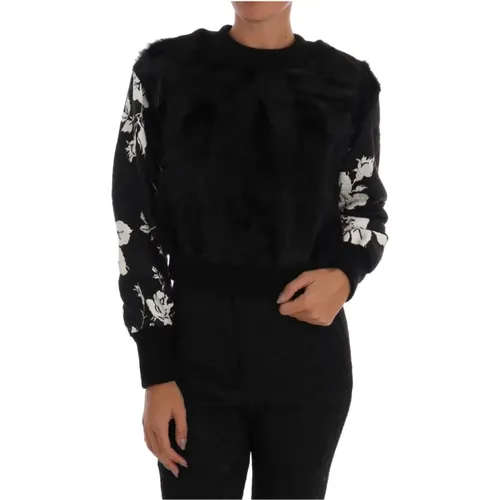 Luxuriöser Blumen Brokat Schwarzer Pelz Pullover - Dolce & Gabbana - Modalova