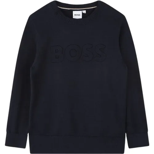 Einfarbiger Langarm-Pullover mit geprägtem Logo - Hugo Boss - Modalova