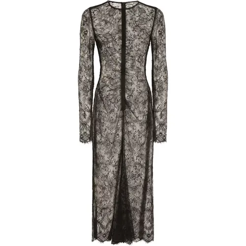 Lace Midi Dress with Long Sleeves , female, Sizes: 2XS - Dolce & Gabbana - Modalova