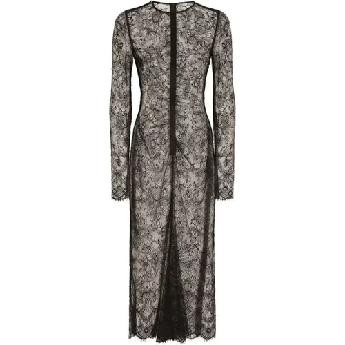 Lace Midi Dress with Long Sleeves , female, Sizes: L, 2XS - Dolce & Gabbana - Modalova