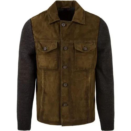Samu Knit 835 Green Leather Coat , male, Sizes: L, XL - The Jack Leathers - Modalova