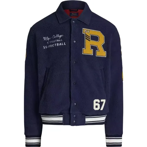 Marineblaue Fleecejacke mit Logo , Herren, Größe: L - Ralph Lauren - Modalova