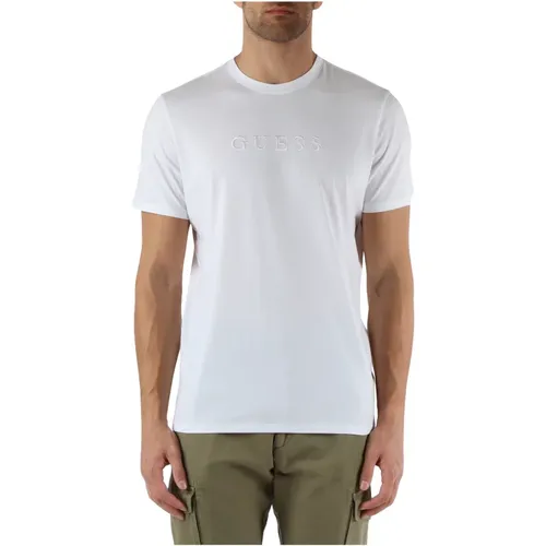 Slim Fit Baumwoll T-Shirt mit Frontlogo-Stickerei , Herren, Größe: L - Guess - Modalova