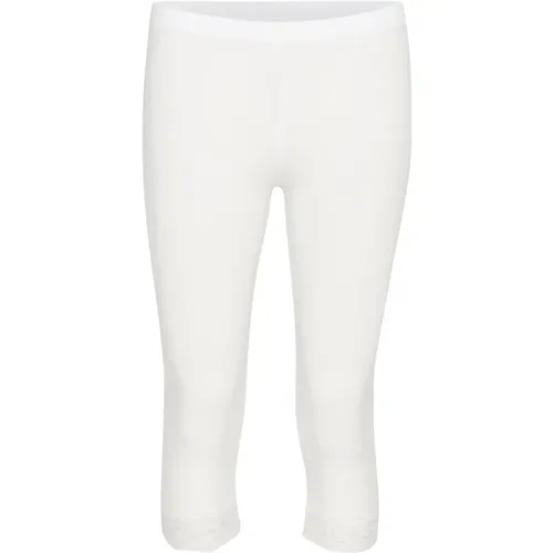 Schneeweiße Leggings mit Spitzenborte - Cream - Modalova