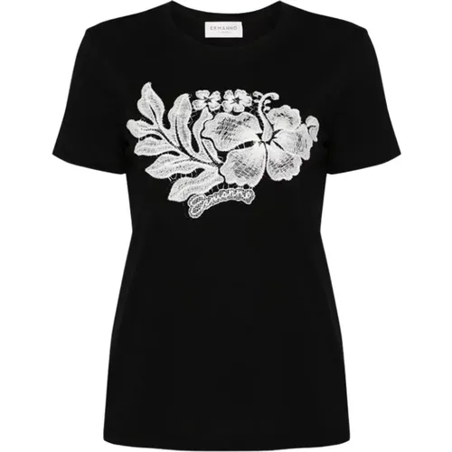 Floral Embroidered Cotton Tee , female, Sizes: S, XL, M - Ermanno Scervino - Modalova