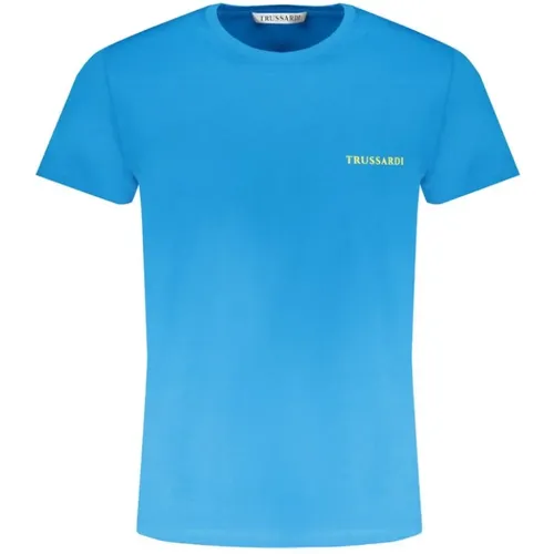 Blau Baumwolle Logo Print T-Shirt , Herren, Größe: S - Trussardi - Modalova