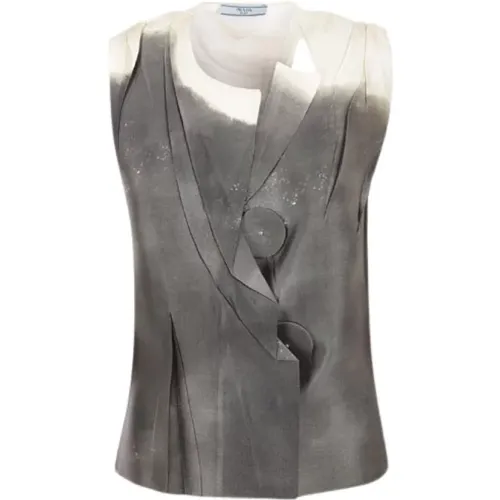 Grey Oversized Sleeveless Top with Serigraph Print , female, Sizes: S, XS - Prada - Modalova