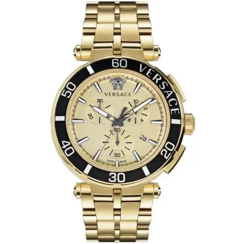 Greca Chrono Gold Stainless Steel Watch , male, Sizes: ONE SIZE - Versace - Modalova