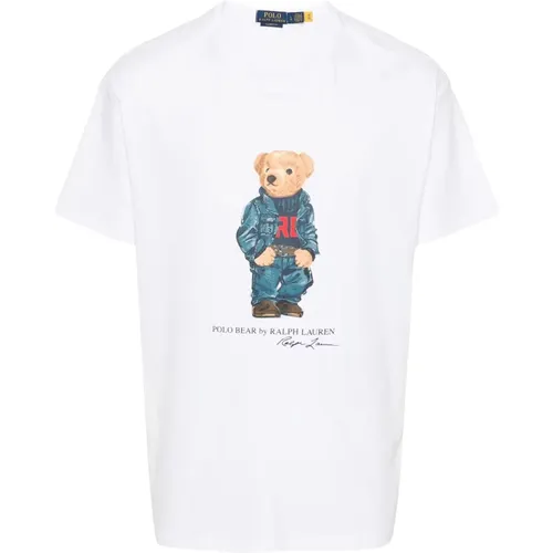 Weiße Denim Bär T-Shirt - Polo Ralph Lauren - Modalova