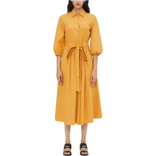 Midi Hemdblusenkleid mit geraffter Taille , Damen, Größe: S - Max Mara Weekend - Modalova