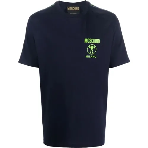 Blau Casual Kurzarm Baumwoll T-shirt , Herren, Größe: L - Moschino - Modalova