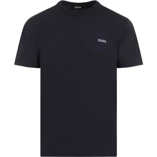 Blau Navy Baumwoll T-shirt,Baumwoll T-Shirt in Optischem Weiß - Ermenegildo Zegna - Modalova