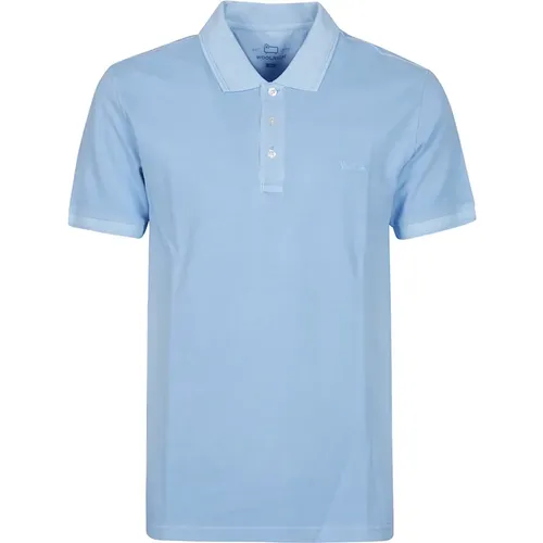 Blaues Polo-Shirt , Herren, Größe: L - Woolrich - Modalova