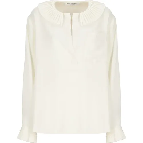 Ivory Bluse mit Plissiertem Kragen und Fransen , Damen, Größe: M - Philosophy di Lorenzo Serafini - Modalova