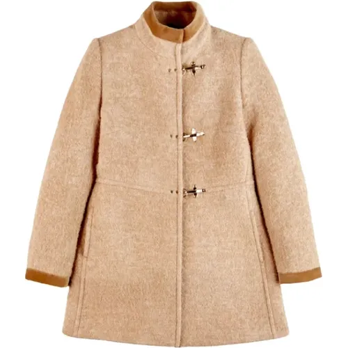 Elegant Camel Coat with Velvet Details , female, Sizes: XS, S, M - Fay - Modalova