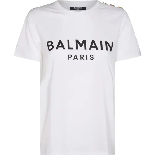 Weißes Baumwoll-T-Shirt mit Logoaufdruck , Damen, Größe: S - Balmain - Modalova