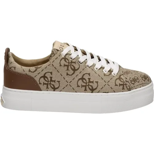 Fabric Sneakers with All Over Logo , female, Sizes: 3 UK - Guess - Modalova