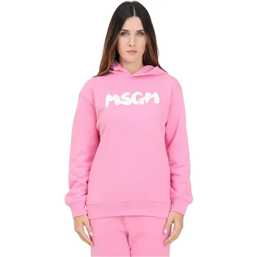 Rosa Hoodie-Sweater mit Logo-Print , Damen, Größe: M - MSGM - Modalova