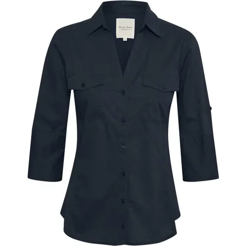 Dark Navy Shirt with Button Closure and Chest Pockets , female, Sizes: XL, 2XL - Part Two - Modalova