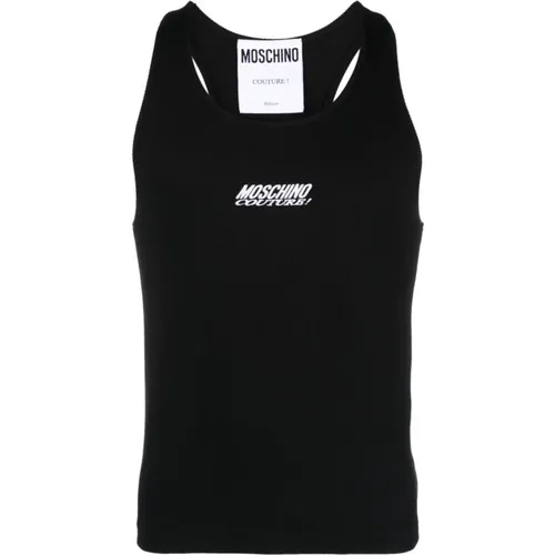 Schwarze Gerippte Detail Logo T-shirts und Polos , Herren, Größe: L - Moschino - Modalova