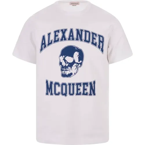 Skull Logo Rundhals T-shirt Weiß , Herren, Größe: XL - alexander mcqueen - Modalova