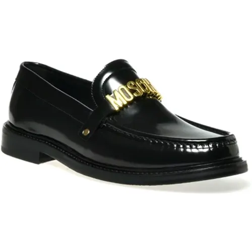 Schwarze flache Schuhe stilvolles Design , Herren, Größe: 40 EU - Moschino - Modalova