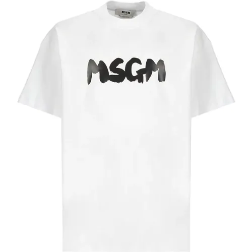 Weißes Baumwoll-T-Shirt mit Logo - Msgm - Modalova