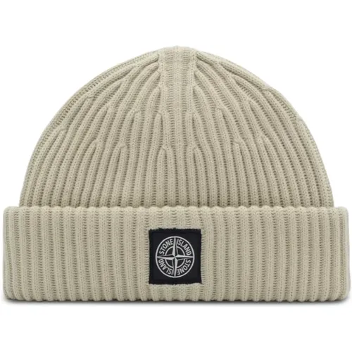 Knitted Compass Patch Hat in Plaster , unisex, Sizes: ONE SIZE - Stone Island - Modalova