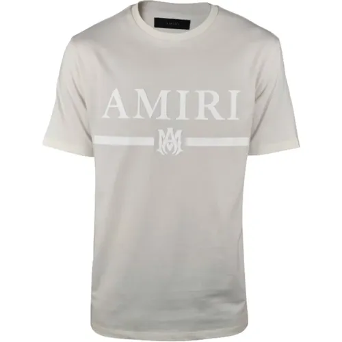 Beiger Rundhals Weißes Logo T-shirt - Amiri - Modalova